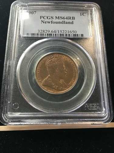 1907年 PCGS 鑑定済み ニューファンドランド 1セント、**MS-64** #1650