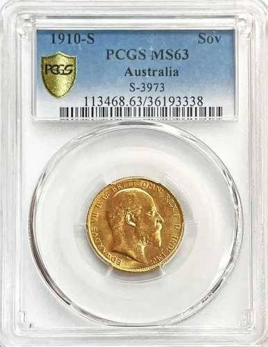 1910年 オーストラリア 1ソブリン キングジョージ5世 コイン PCGS ミント ステート 63