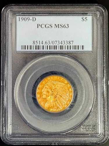 PCGS MS63 1909-D インディアン 5ドル金貨 0.2419オンス 米国金貨 07343387