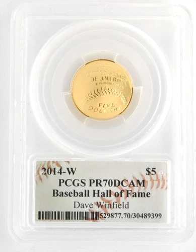 アメリカ造幣局 2014-W 5ドル金貨 野球記念 PCGS PR70DCAM デイブ・ウィンフィールド直筆サイン