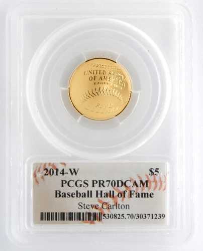 アメリカ造幣局 2014-W 5ドル金貨 野球記念硬貨 PCGS PR70DCAM スティーブ・カールトン直筆サイン入り