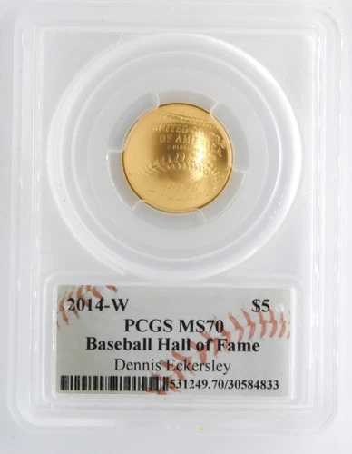 アメリカ造幣局 2014-W 5ドル金貨 野球記念 PCGS MS70 デニス・エッカーズリー サイン入り|WORLD RESOURCE【QUEEN店】
