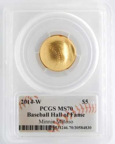 アメリカ造幣局 2014-W 5ドル金貨 野球記念 PCGS MS70 ミニー・ミノソ サイン入り