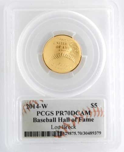 アメリカ造幣局 2014-W 5ドル金貨 野球記念硬貨 PCGS PR70DCAM ルー・ブロック直筆サイン入り｜WORLD RESOURCE【QUEEN店】