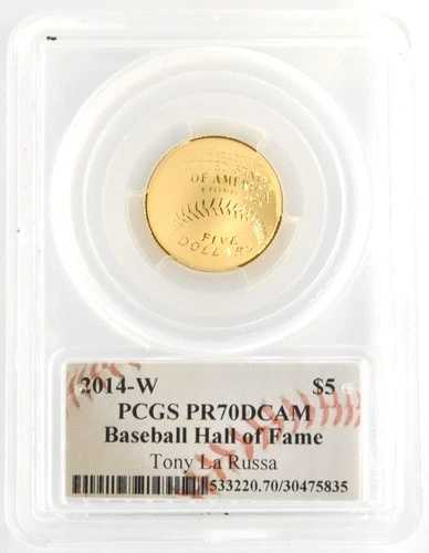 アメリカ造幣局 2014-W 5ドル金貨 野球記念硬貨 PCGS PR70DCAM トニー・ラルーサ直筆サイン入り