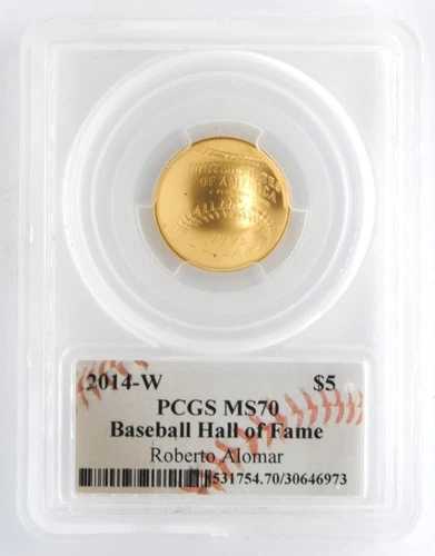 米国造幣局 2014-W 5ドル金貨 野球記念 PCGS MS70 ロベルト・アロマー 直筆サイン|WORLD RESOURCE【QUEEN店】