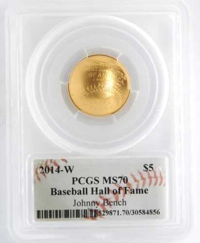 米国造幣局 2014-W 5ドル金貨 野球記念 PCGS MS70 ジョニー・ベンチ サイン入り 358,380円
