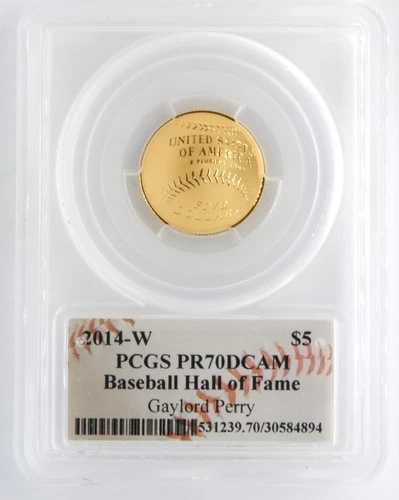 アメリカ造幣局 2014-W 5ドル金貨 野球記念硬貨 PCGS PR70DCAM ゲイロード・ペリー直筆サイン入り|WORLD RESOURCE【QUEEN店】