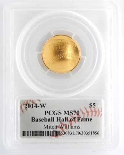 アメリカ造幣局 2014-W 5ドル金貨 野球記念 PCGS MS70 ミッチ・ウィリアムズ 直筆サイン入り