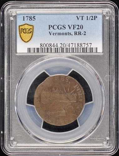 1785年 コロニアル VT バーモント 1/2 ペニー バーモント RR-2 PCGS VF20