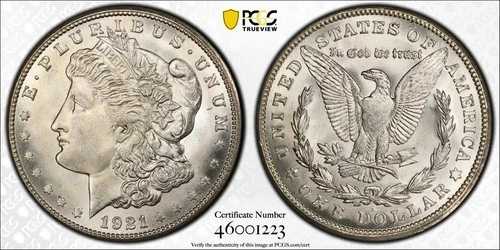 1921年 S モーガン銀貨 PCGS MS-65+
