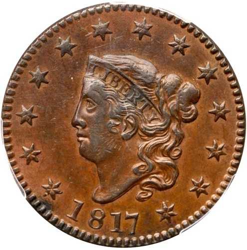 1817 N-15 R-4 PCGS AU 55 13 スター マトロンまたはコロネットヘッド ラージセントコイン 1セント