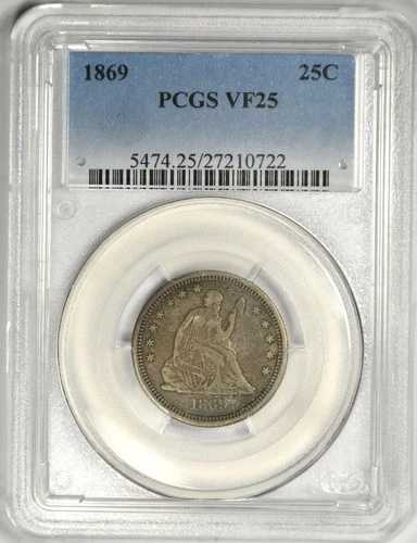 1869 年 自由の女神像 25 セント硬貨 ~ PCGS VF25 ~ 素晴らしいオリジナル!|WORLD RESOURCE【QUEEN店】