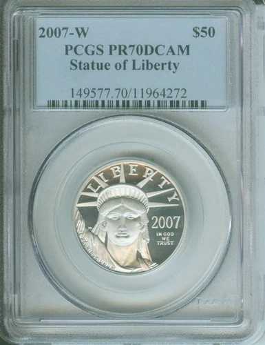2007-W 50ドル プラチナ 自由の女神像 1/2オンス PCGS PF70 プルーフ PR70|WORLD RESOURCE【QUEEN店】