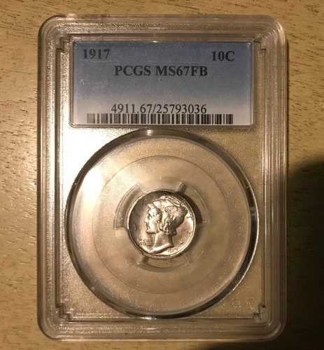 1917年 P マーキュリー シルバー ダイム PCGS MS67 FB ほぼ全白 グレートストライク｜WORLD RESOURCE【QUEEN店】