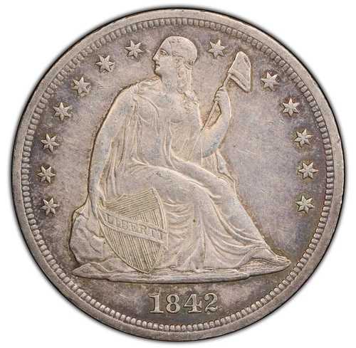 1842 年 1 ドル 着席リバティ シルバー ダラー - PCGS XF 40 - グレードとして非常に高品質!|WORLD RESOURCE【QUEEN店】