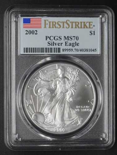 2002年 シルバーイーグル PCGS MS70 ファーストストライクラベル $1 - COINGIANTS -｜WORLD RESOURCE【QUEEN店】 361,350円