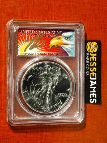 1989年 $1 アメリカン シルバー イーグル PCGS MS70 トーマス クリーブランド 直筆サイン入りラベル POP 3|WORLD RESOURCE【QUEEN店】