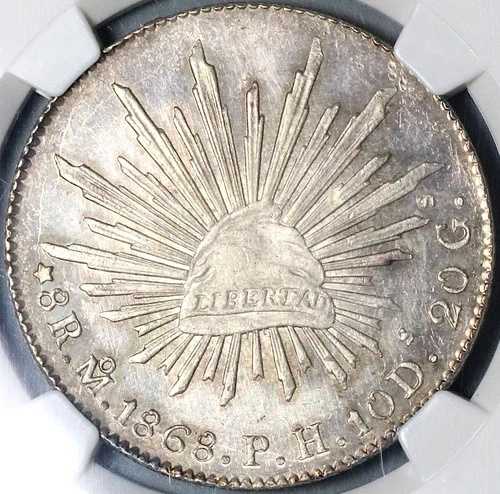 1868-Mo PH NGC MS 64 メキシコ 8レアル キャップレイズ シルバーコイン POP 2/0 (23030401C)|WORLD RESOURCE【QUEEN店】