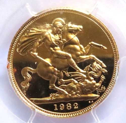 イギリス。1982年ソブリン金貨。エリザベス11世女王記念。プルーフ - PCGS PR68DCAM