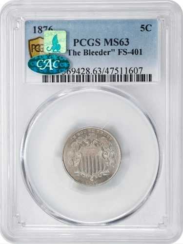1876年 PCGS MS63 CAC + CMQ ブリーダー FS-401 ?? $2,752 CU ? センテニアル シールド ニッケル|WORLD RESOURCE【QUEEN店】