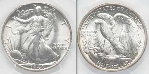 1946年 PCGS MS64 DDR ダブルダイ リバースウォーキング リバティ ハーフダラー シルバー 50セント|WORLD RESOURCE【QUEEN店】