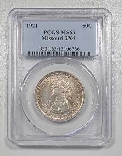 1921年ミズーリ州記念ハーフドル50セント、希少2x4バラエティ、PCGS MS 63|WORLD RESOURCE【QUEEN店】