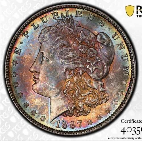 モルガン銀貨 1887年 PCGS MS 66+ 未流通 90% 銀 レインボートーン|WORLD RESOURCE【QUEEN店】