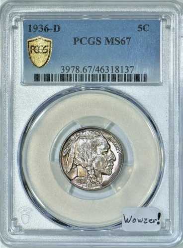 1936-D バッファロー ニッケル PCGS MS-67; すごい!
