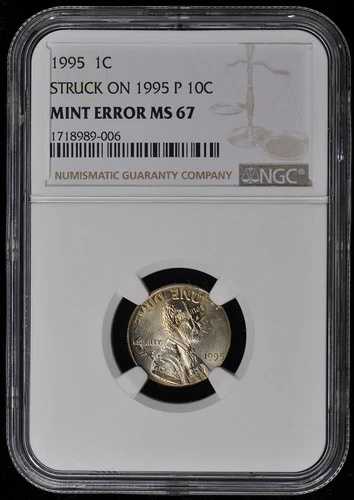 1995年製 10セント硬貨（ミントエラー NGC MS67 ダブルデノミネーション）｜WORLD RESOURCE【QUEEN店】 368,280円