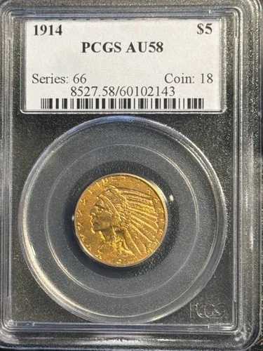 1914年 ゴールド ハーフイーグル 5ドル インディアンヘッド PCGS AU-58