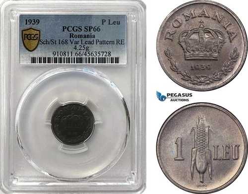 A6/264、ルーマニア、Carol II、パターン 1 Leu 1939、ブカレスト、PCGS SP66、トップポップ!