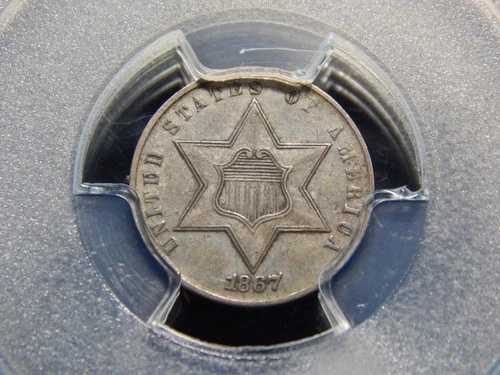 1867 3CS 3セント シルバー トリム AU-50 PCGS、希少な日付1の非常にオリジナルなコイン!｜WORLD RESOURCE【QUEEN店】
