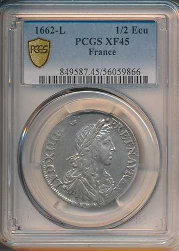 フランス - 1662-L - 希少 1/2 ECU シルバー - PCGS - XF45 - 読み取り