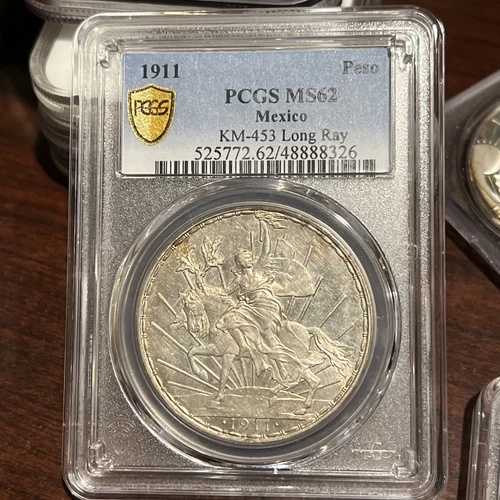 1911年メキシコペソ KM-453 ロングレイ Ms62 PCGS 光沢フィールドダイポリッシュ！すごい！