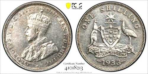 オーストラリア 1933年 シリング キーデート 低ミント 希少 PCGS AU53 美品 8パール