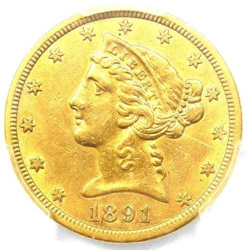 1891-CC リバティゴールドハーフイーグル 5ドルカーソンシティコイン - PCGS AU認定 詳細