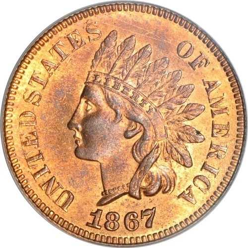 1867年 1セント インディアンセント PCGS MS65RB (写真シール)