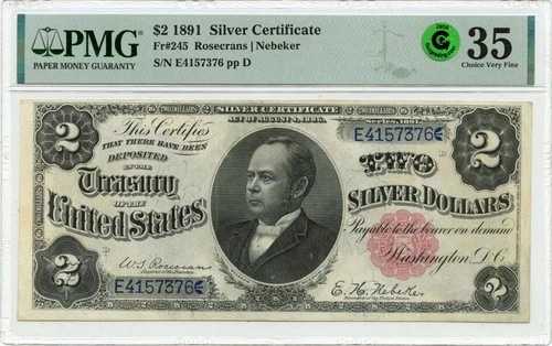 1891年 2ドル銀券 Fr# 245 PMG CH VF35 GCC グリーン