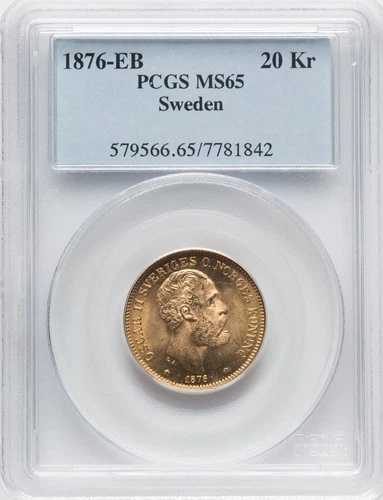 スウェーデン - 1876-EB - オスカー II - 20 クローネ - PCGS MS65 - 素晴らしい光沢