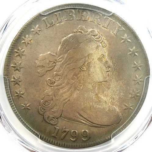 1799年 ドレープバスト シルバードル 1ドルコイン - PCGS VF ディテール認定 - 希少コイン