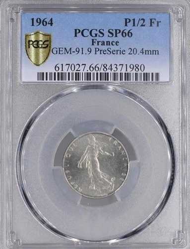 1964年プレシリーズ PCGS SP66 1/2フラン シーダーコイン シェル付き｜WORLD RESOURCE【QUEEN店】