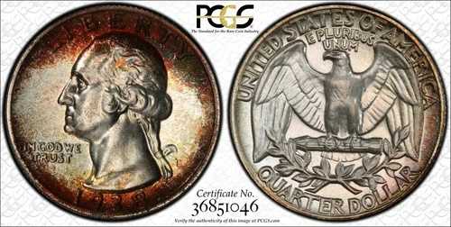 1938年ワシントンクォーター、PCGS PR67+認定、CACシルバープルーフ