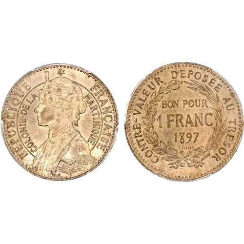 1897年 マルティニーク 1フラン、PCGS MS 64、KM-41