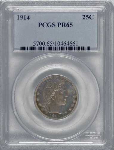 1914 PCGS PR65 発行枚数 380枚 \u003d 1859年から現在までの最低発行枚数 プルーフ 25セント ???? KEY バーバークォーター