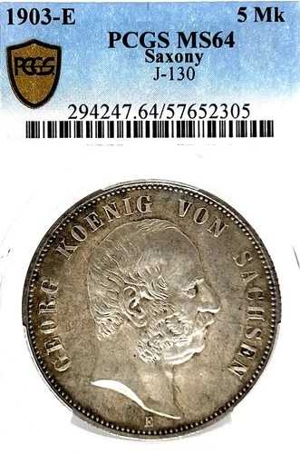 ドイツ ザクセン州 1903 5マルク硬貨 ターラー ターラー PCGS MS 64 F.STG/STG ゲオルグ UNC