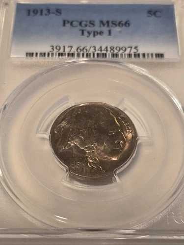 1913-S 5セント バッファロー PCGS MS66 タイプ1。ミントステートコイン。美しい外観