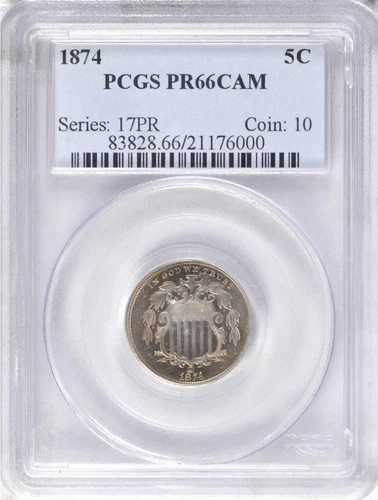 1874年 PCGS PR66CAM 700 鋳造！CAMEO入り希少！プルーフに5Cキーデート入り！シールドニッケル