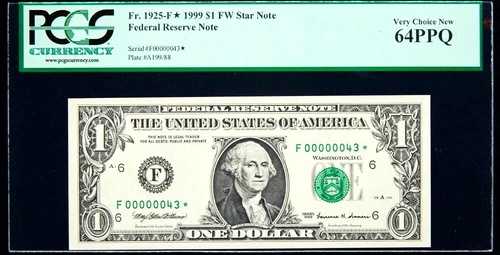 00000043* スターノート 希少 $1 PCGS 64 PPQ 2桁 未使用