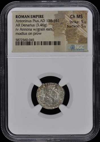 アントニヌス・ピウス、AD 138-161 ローマ帝国 AR デナリウス NGC 63